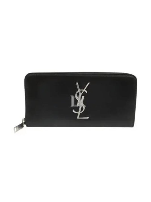 Luxury Saint Laurent Trending 2025 Monogram Silver Logo Zip Around Long Wallet Black
