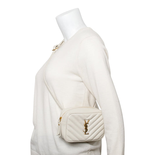 Saint Laurent 2020 White Quilted Calfskin Leather Lou Belt Bag