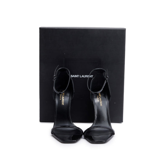 Saint Laurent Black Patent Leather Opyum Sandals, Size 38