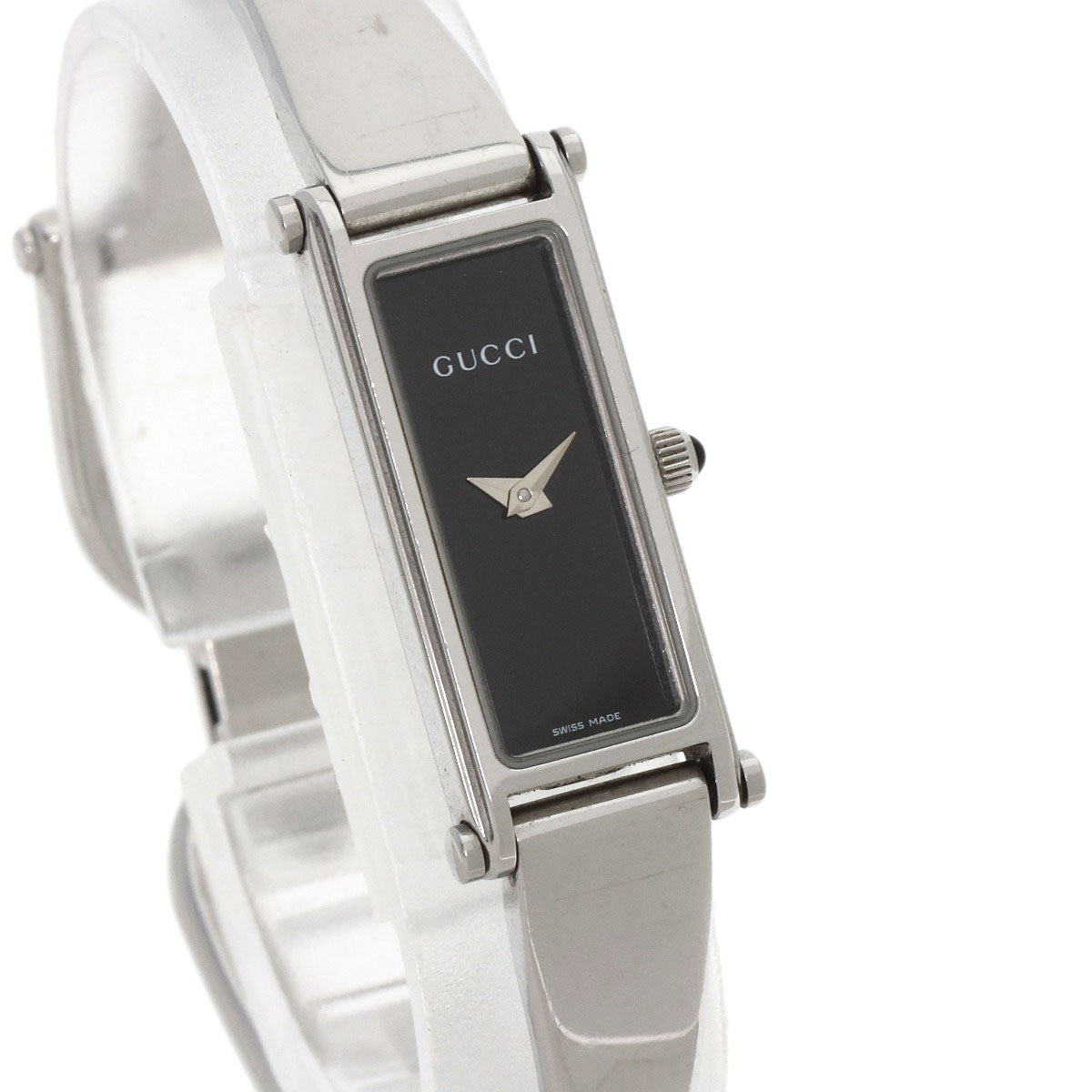 GUCCI Watches Quartz 1500L Stainless Steel , Stainless Steel Silver Square face black dial Women