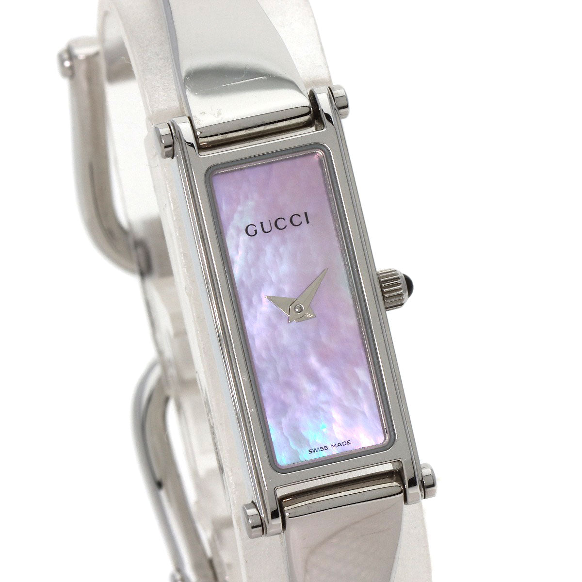 GUCCI Watches Quartz 1500L Stainless Steel , Stainless Steel Silver Square face bangle Pink shell dial Women