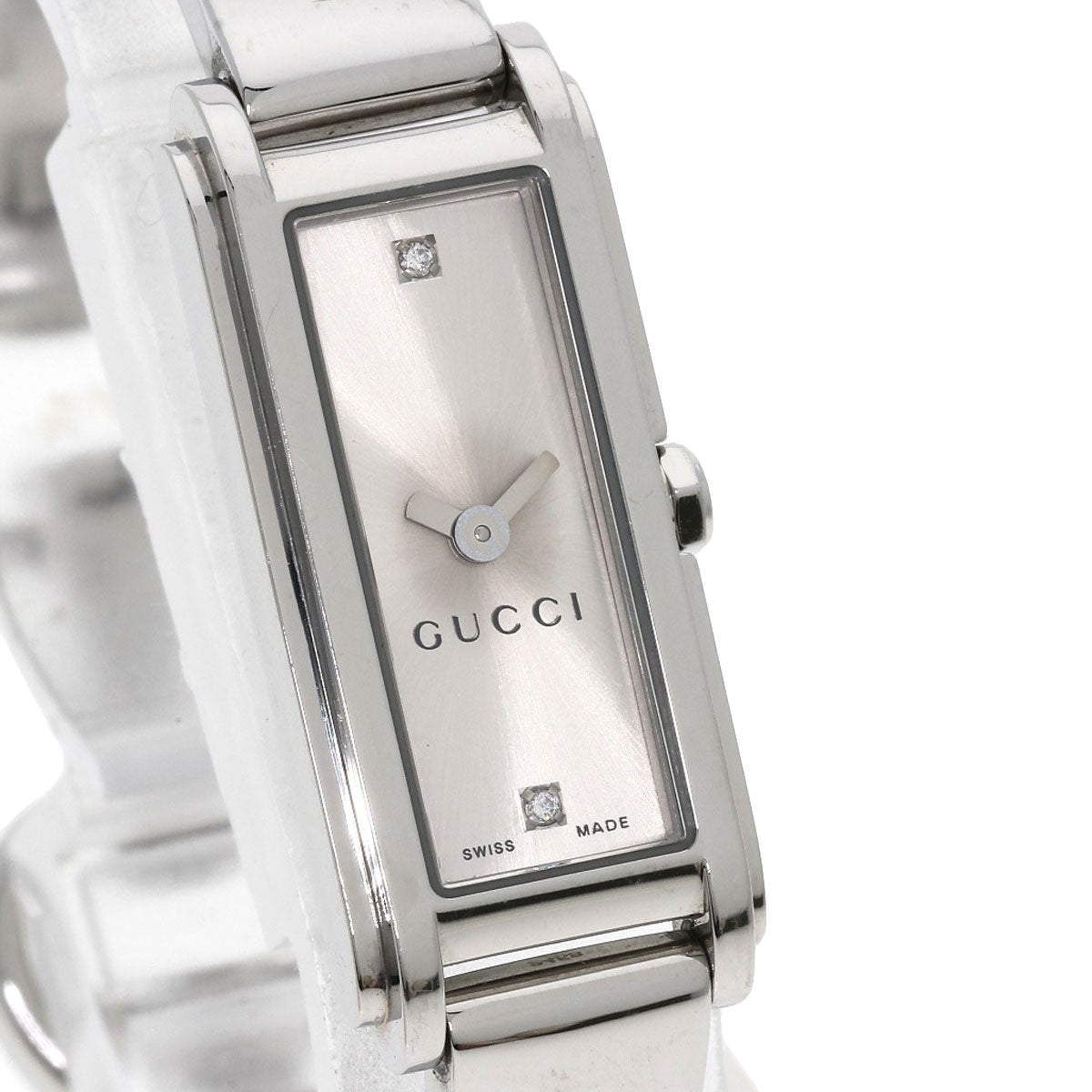 GUCCI Watches Quartz 109 Stainless Steel , Stainless Steel Silver Square Face 2P Diamond Silver dial Women