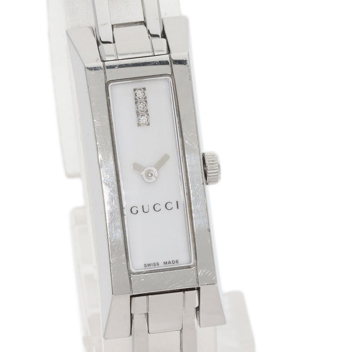 GUCCI Watches Quartz 110 Stainless Steel , Stainless Steel Silver Square Face 3P Diamond white dial Women