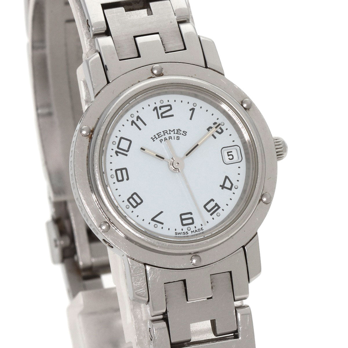 HERMES Watches Quartz CL4.210 Stainless Steel , Stainless Steel Silver Clipper white dial Women