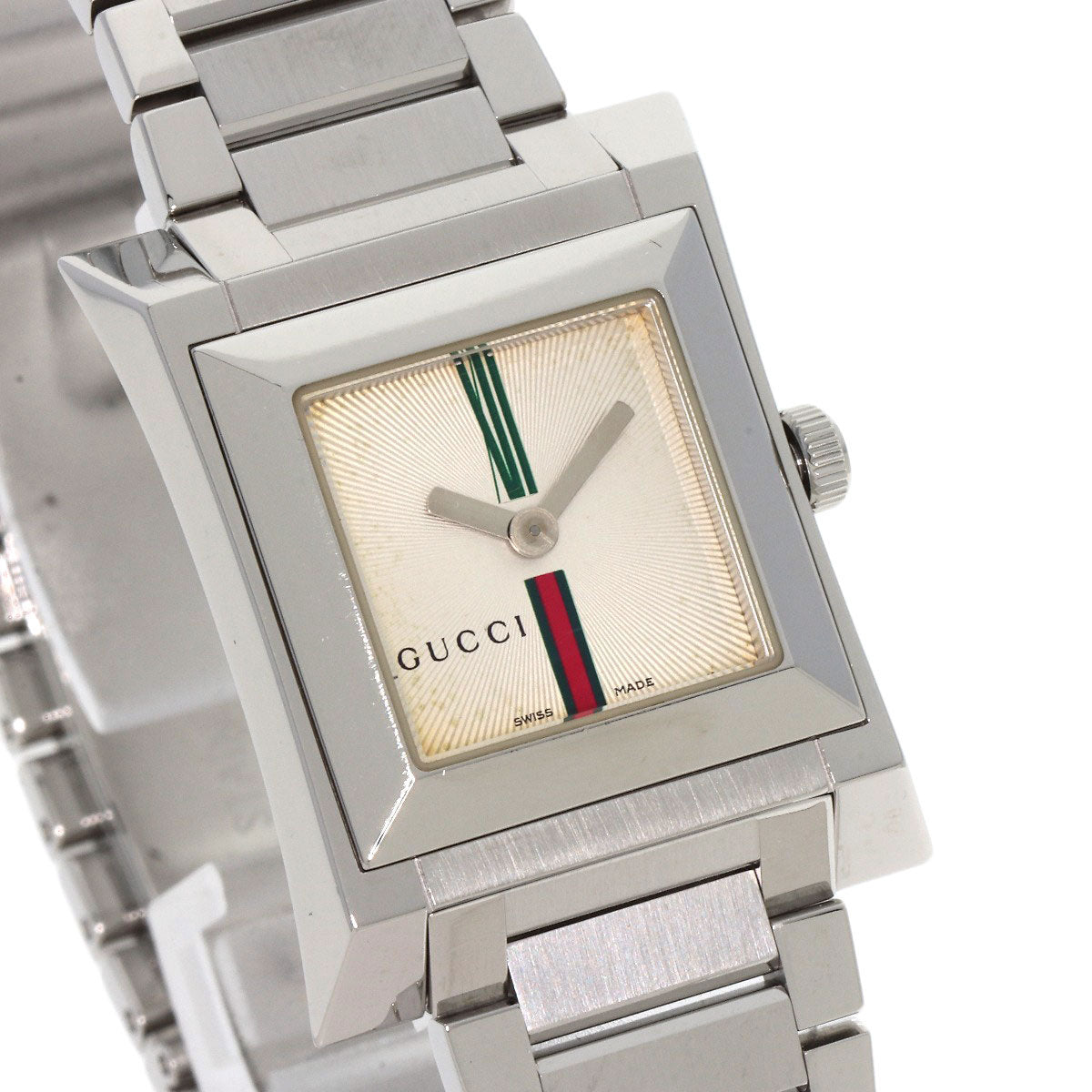 GUCCI Watches Quartz 111L Stainless Steel , Stainless Steel Silver Square face Ivory dial Women
