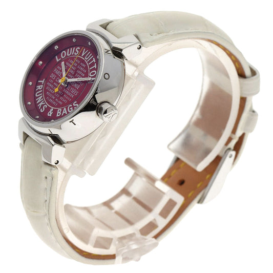 LOUIS VUITTON Watches Quartz Q121N Stainless Steel, Leather Silver Tambour TRUNKS&BAGS Red dial Women