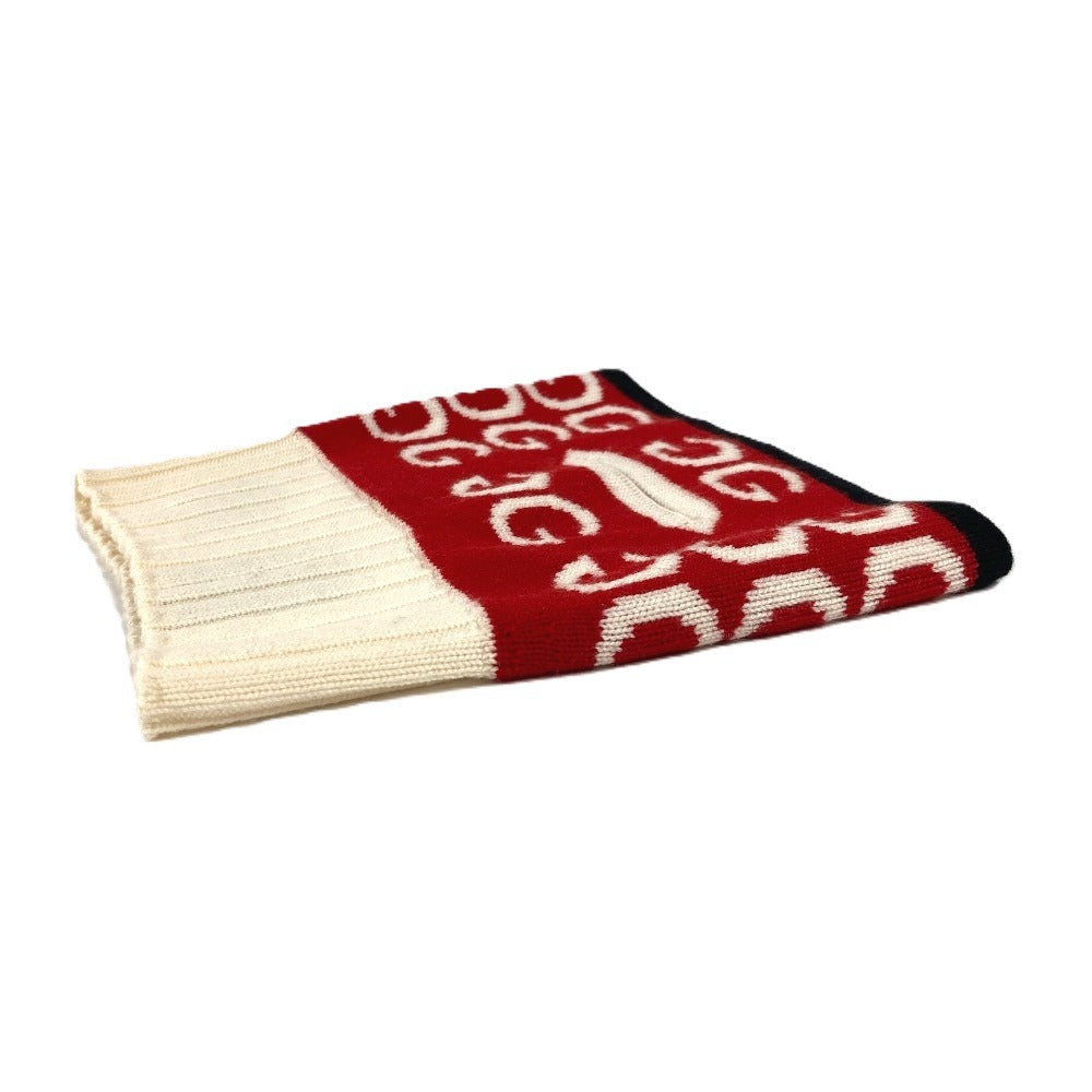GUCCI Scarf wool Red logo neck warmer unisex(Unisex)