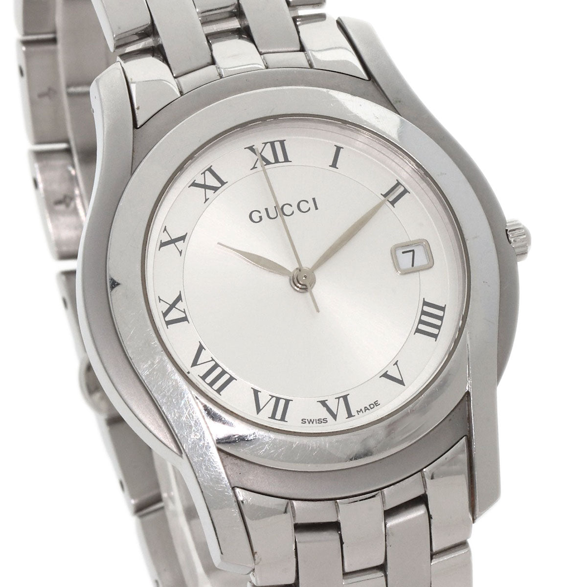 GUCCI Watches Quartz 5500M Stainless Steel , Stainless Steel Silver Round face Silver dial mens
