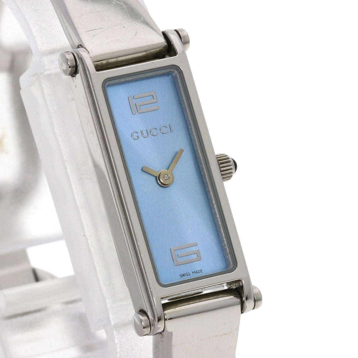 GUCCI Watches Quartz 1500L Stainless Steel , Stainless Steel Silver Square face blue dial Women