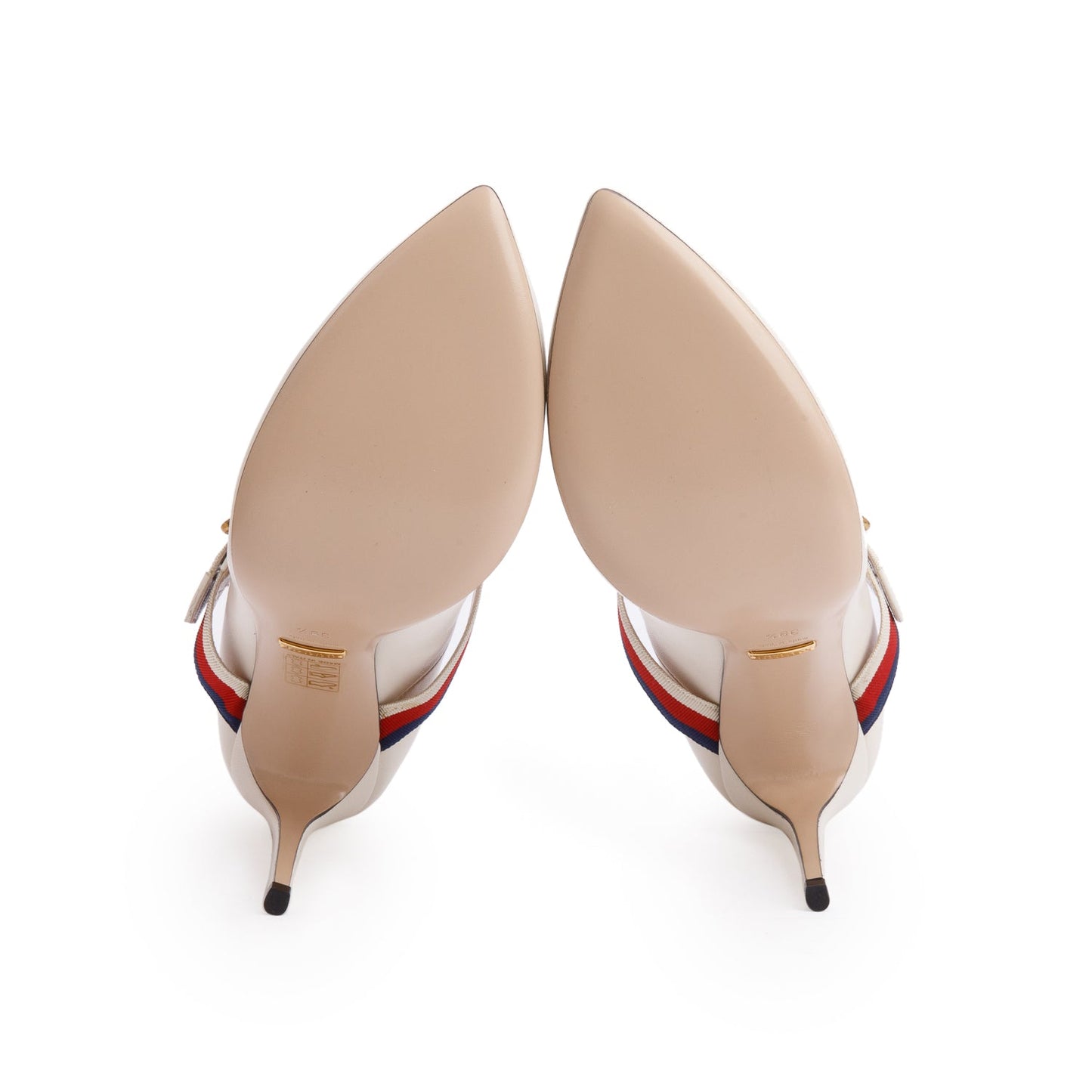 Gucci 2022 White Leather Web Strap D'Orsay Pumps, Size 39.5