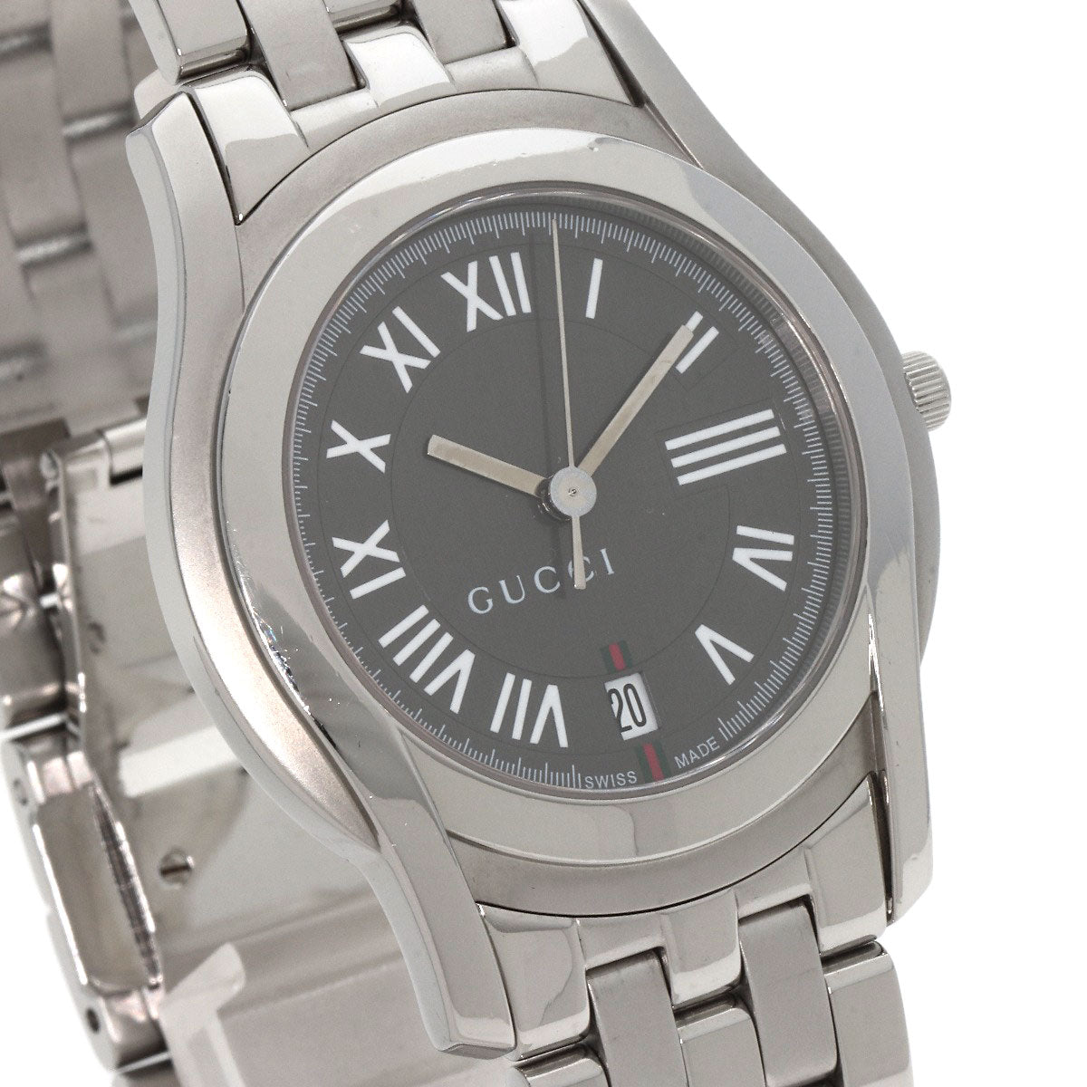 GUCCI Watches Quartz 5500M Stainless Steel , Stainless Steel Silver Round face gray dial mens