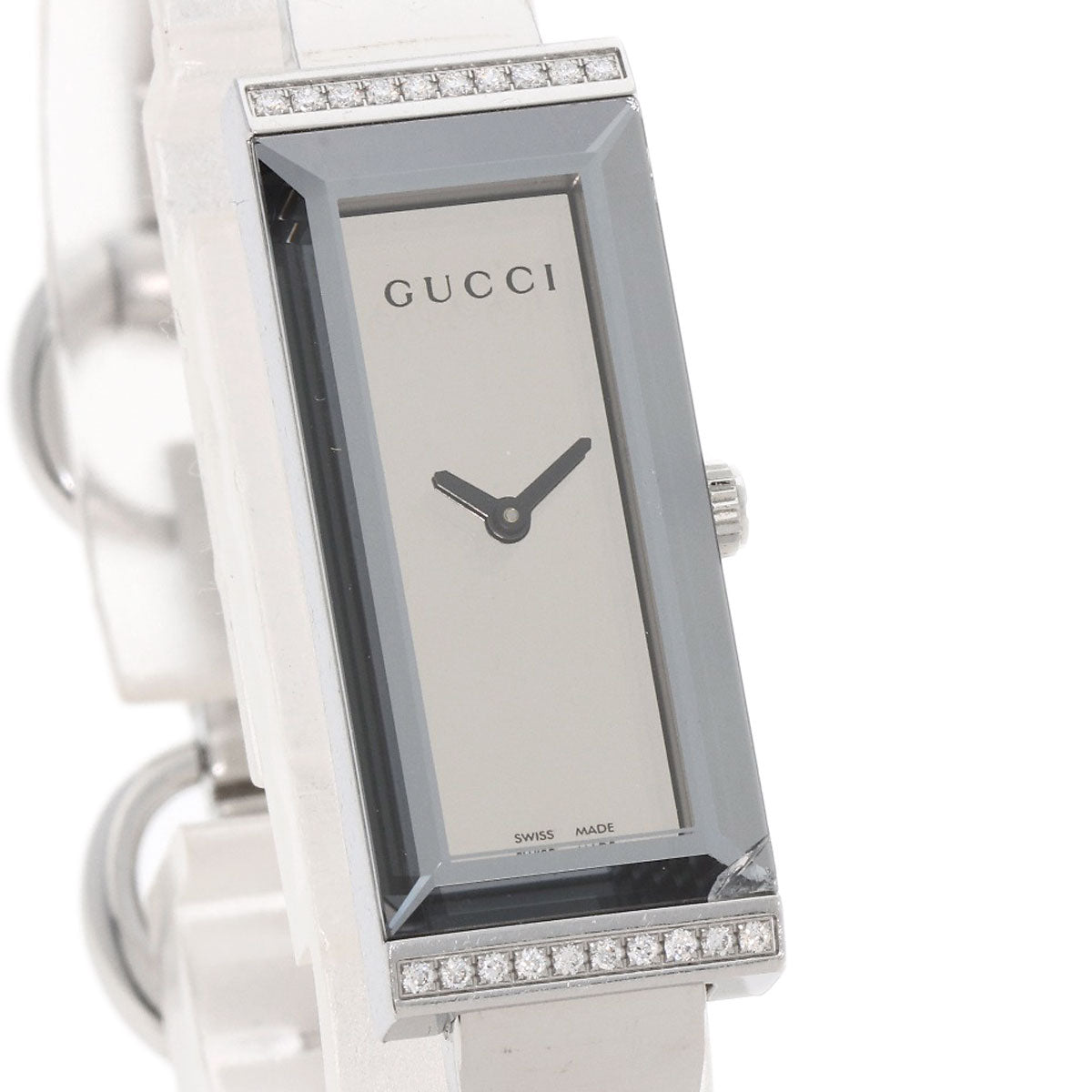 GUCCI Watches Quartz 127.5 Stainless Steel , Stainless Steel Silver Square Face Bezel Diamond mirror dial Women