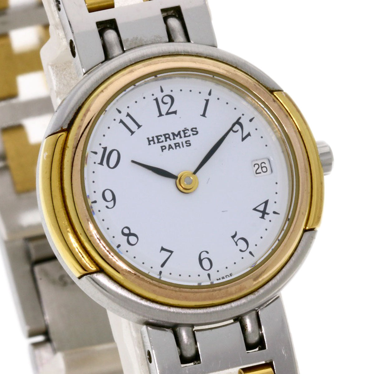 HERMES Watches Quartz Stainless Steel, Combination Silver Windsor white dial Women