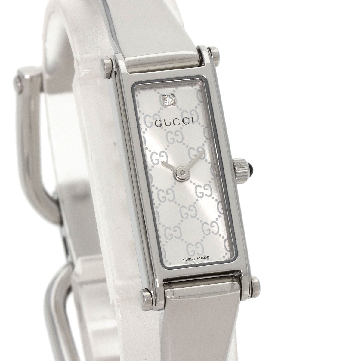 GUCCI Watches Quartz 1500L Stainless Steel , Stainless Steel Silver Square Face 1P Diamond Silver dial Women