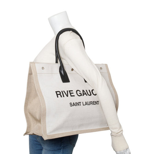 Saint Laurent Neutral Canvas Large Rive Gauche Canvas Tote