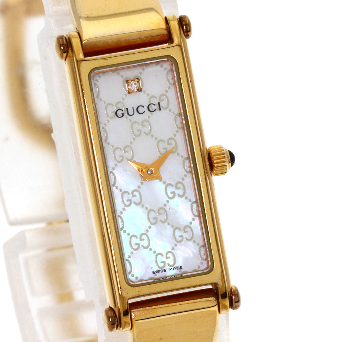 GUCCI Watches Quartz 1500L Gold Plated , Gold Plated gold Square Face 1P Diamond White shell dial Women