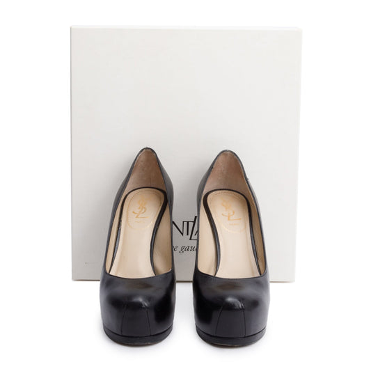Saint Laurent Black Leather Tribtoo 85 Platform Pumps, Size 36.5