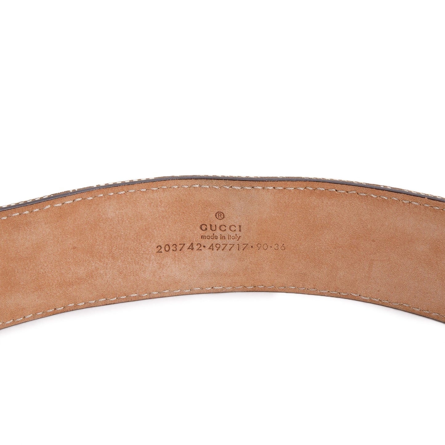 Gucci GG Canvas Brown Leather G Buckle Belt 90 36