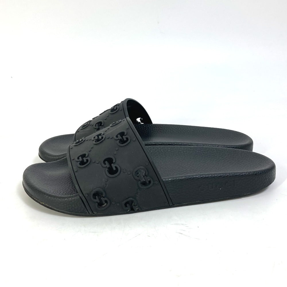 GUCCI Sandals 573922 rubber black Flat petanko GG Women's Slide Sandals mens 39