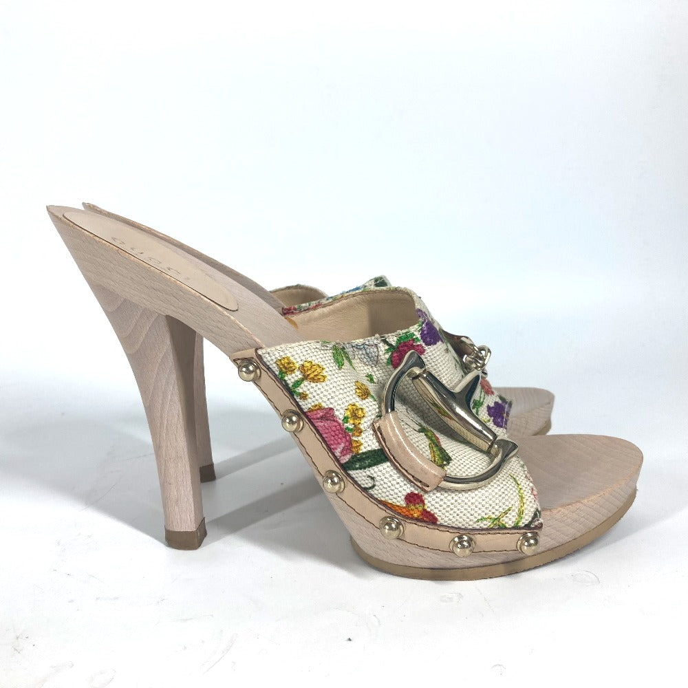 GUCCI Sandals 149910 Wood, Canvas multicolor Flora floral pattern flower Women 37