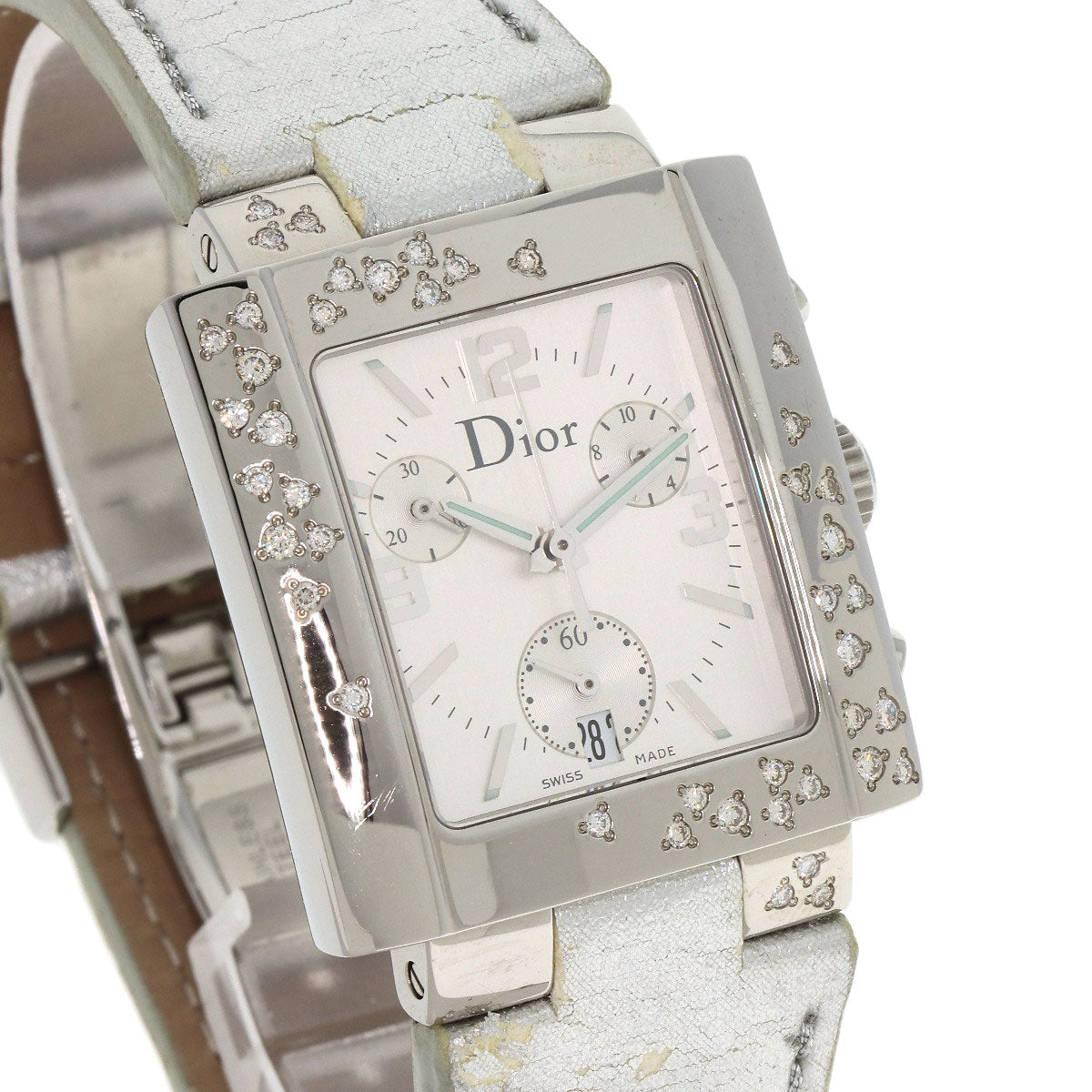 Christian Dior Watches Quartz D81-101 Stainless Steel, Leather Silver Riva Sparkling Chronograph Silver dial Women