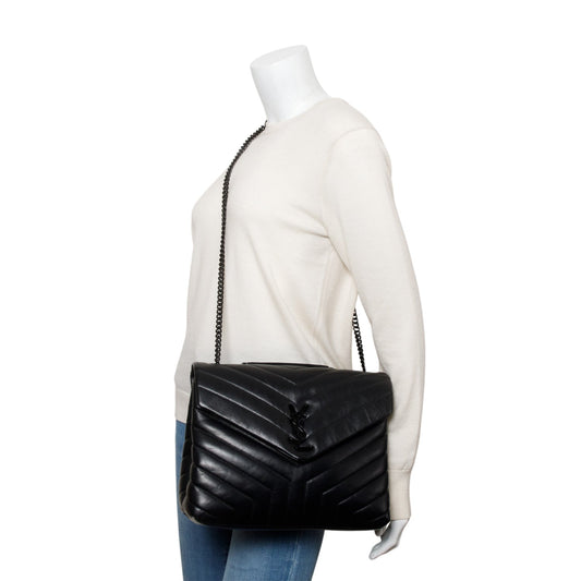 Saint Laurent Black Quilted Leather Medium Loulou Monogram Shoulder Bag