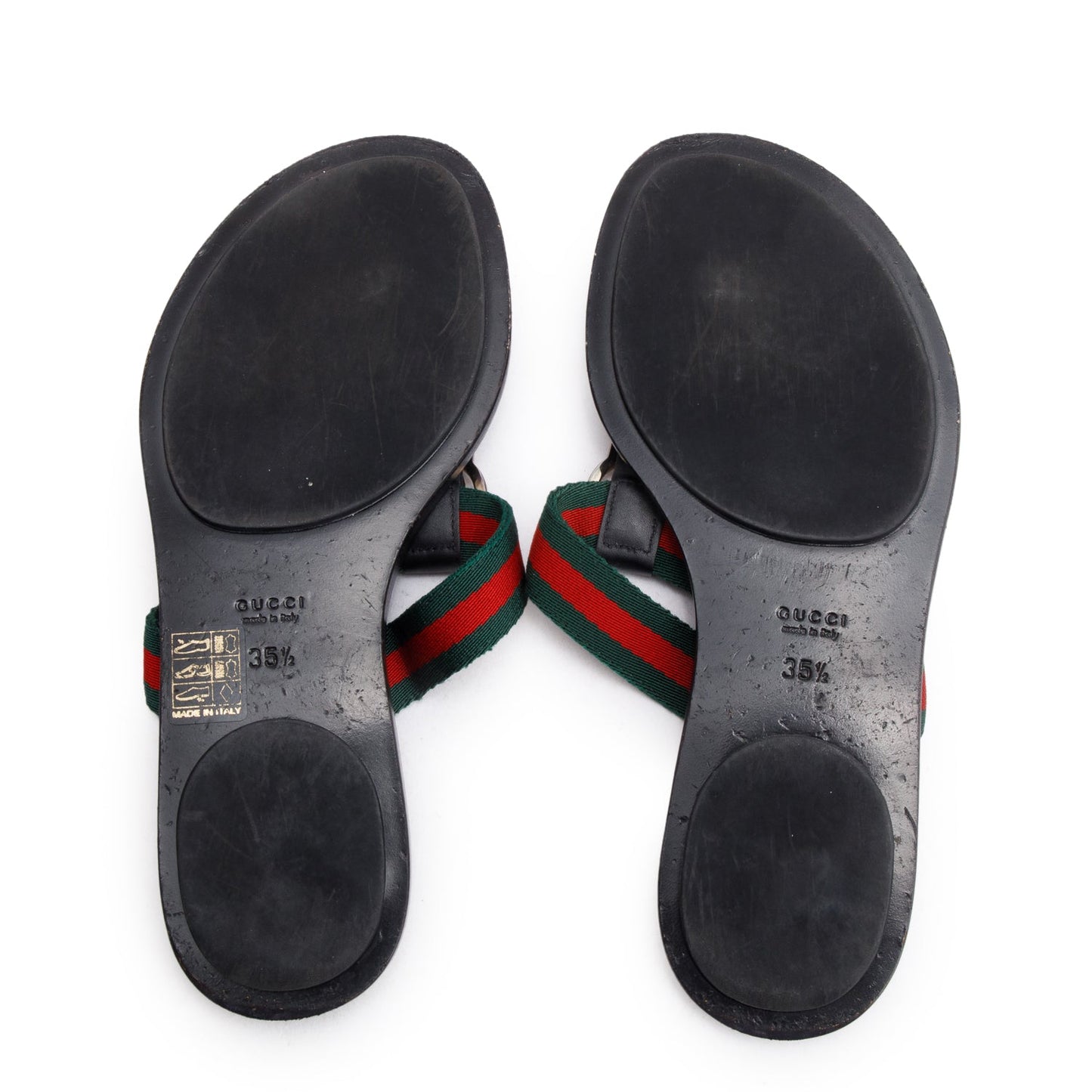 Gucci Black Signature Leather Web Interlocking G Thong Sandals, Size 35.5