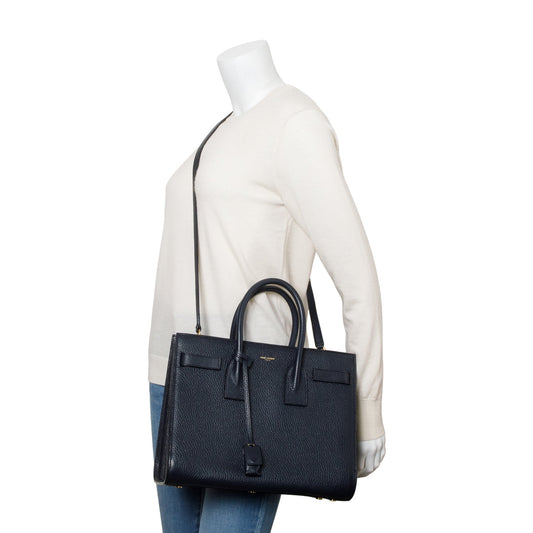 Saint Laurent Navy Grained Calfskin Leather Small Sac De Jour