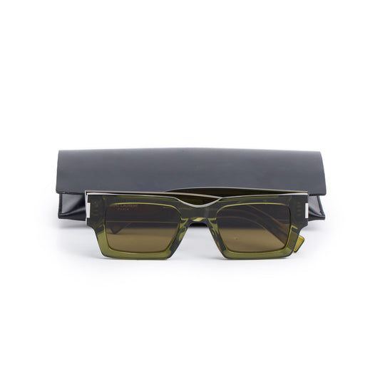 Saint Laurent SL 572 Green Transparent Acetate Rectangle Sunglasses