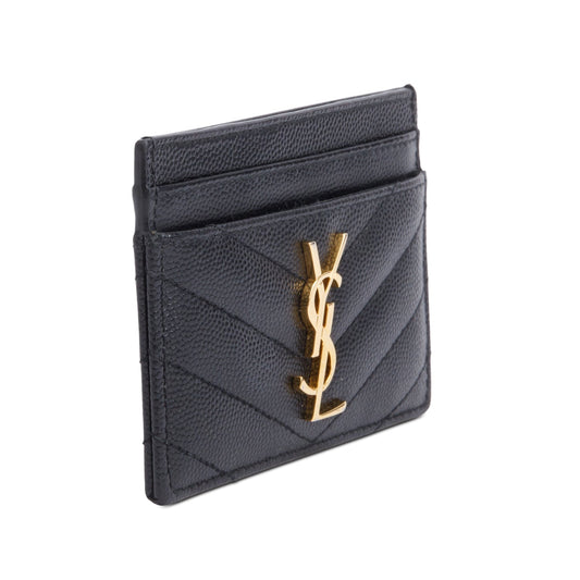 Saint Laurent Black Grain de Poudre Matelasse Chevron Leather Cassandre Card Case