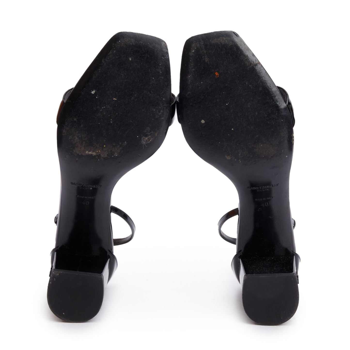 Saint Laurent Black Patent Leather Loulou Ankle Sandals, Size 40