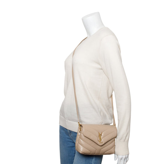 Saint Laurent 2021 Beige Monogram Matelasse Toy Loulou Crossbody Bag