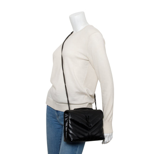 Saint Laurent So Black Quilted Leather Small Loulou Shoulder Bag