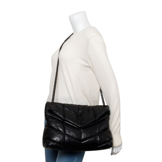 Saint Laurent 2021 Black Nappa Leather Medium Puffer Loulou Shoulder Bag