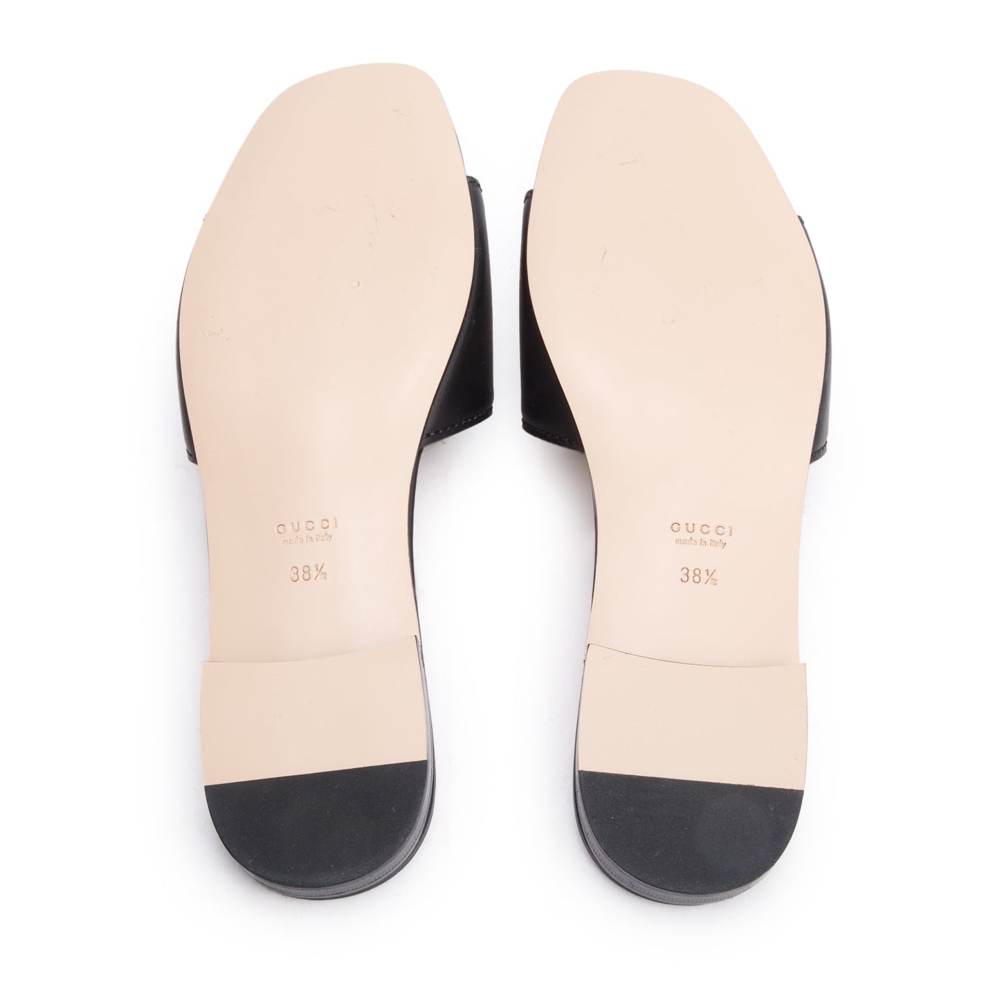 Gucci 2025 Black Leather Interlocking G Cutout Slide Sandals, Size 38.5