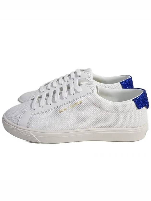 Luxury Saint Laurent Trending 2025 Andy Glitter Leather Low Top Sneakers White Blue