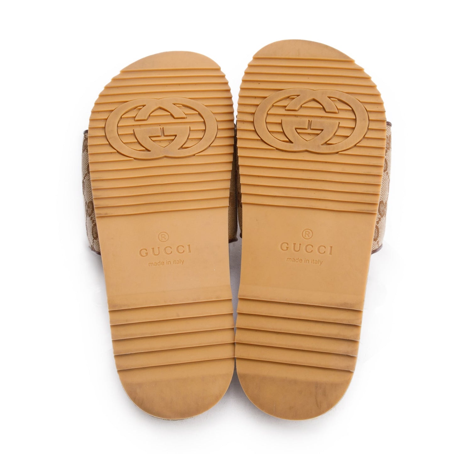 Gucci Beige GG Monogram Granada Kid Canvas Slides, Size 8