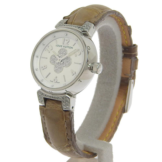 LOUIS VUITTON Watches Quartz Q121P Stainless Steel , Leather Brown Forever Tambour Silver shell dial Women