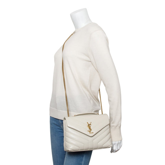 Saint Laurent 2021 White Quilted Leather Small Loulou Shoulder Bag