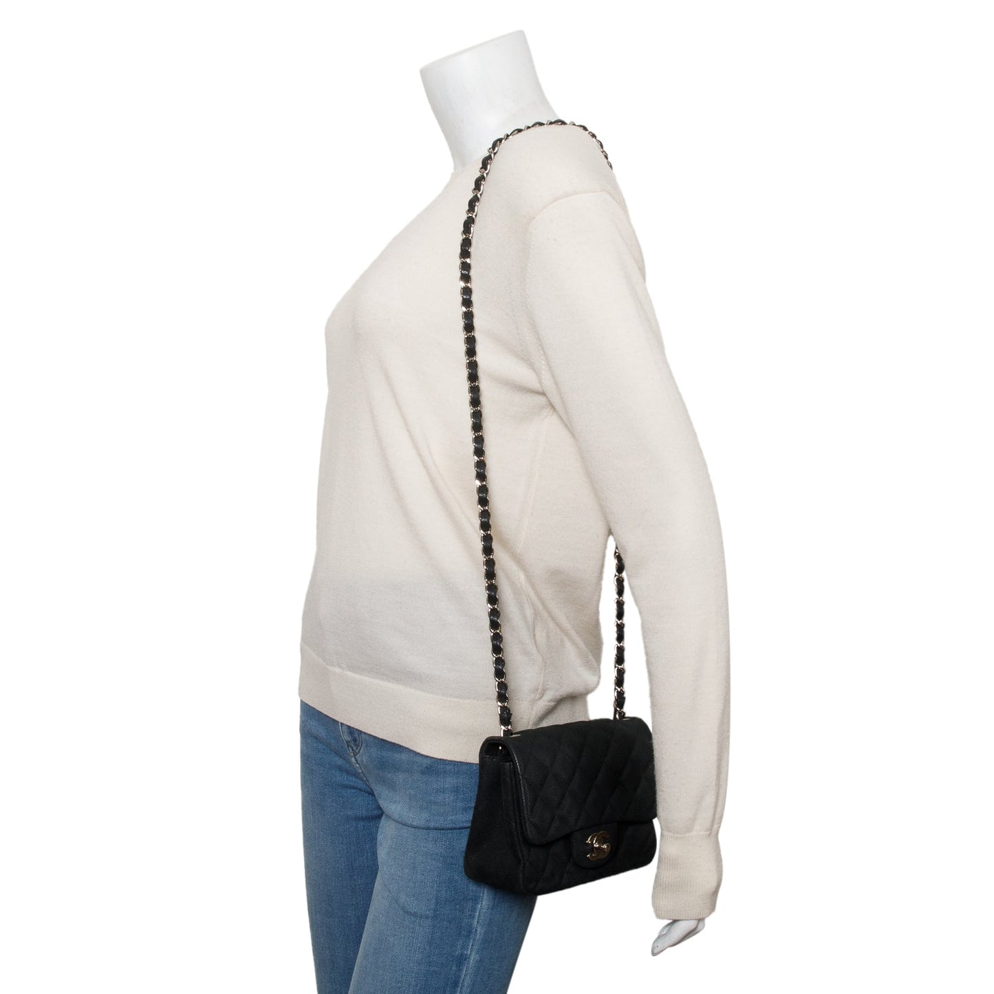 Chanel Black Quilted Matte Caviar Leather Classic Square Mini Flap Bag