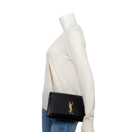Saint Laurent Black Grain De Poudre Leather Medium Kate Bag