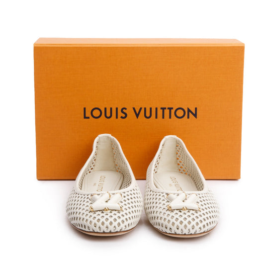Louis Vuitton White Perforated Calf Leather Shake Flat Ballerina Shoes, Size 37