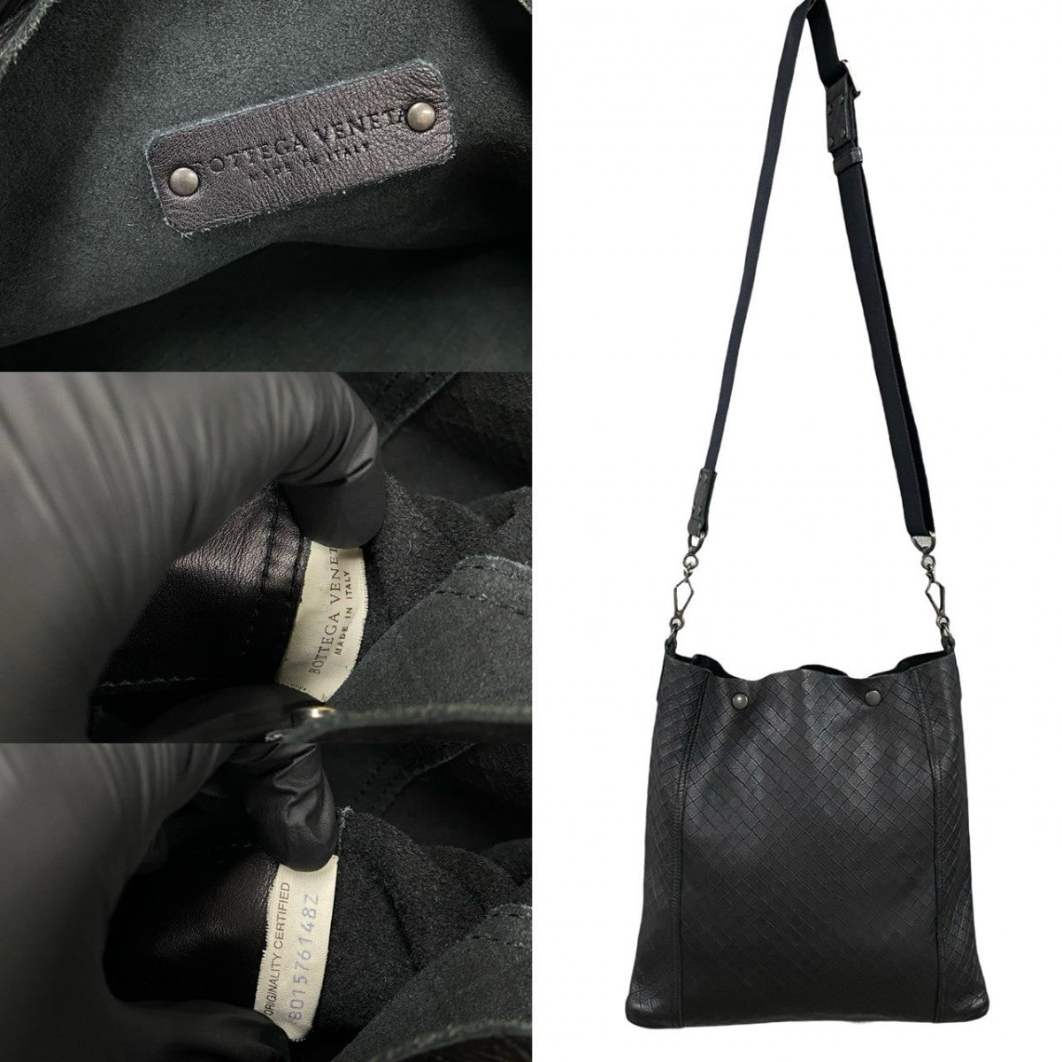 BOTTEGAVENETA Shoulder Bag leather black INTRECCIATO mens