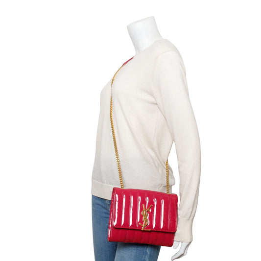 Saint Laurent Pink Patent Leather Vicky Wallet On chain