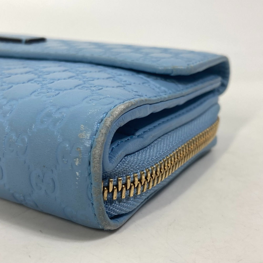 GUCCI Long Wallet Purse 449364 leather Light blue Micro Guccisima Women