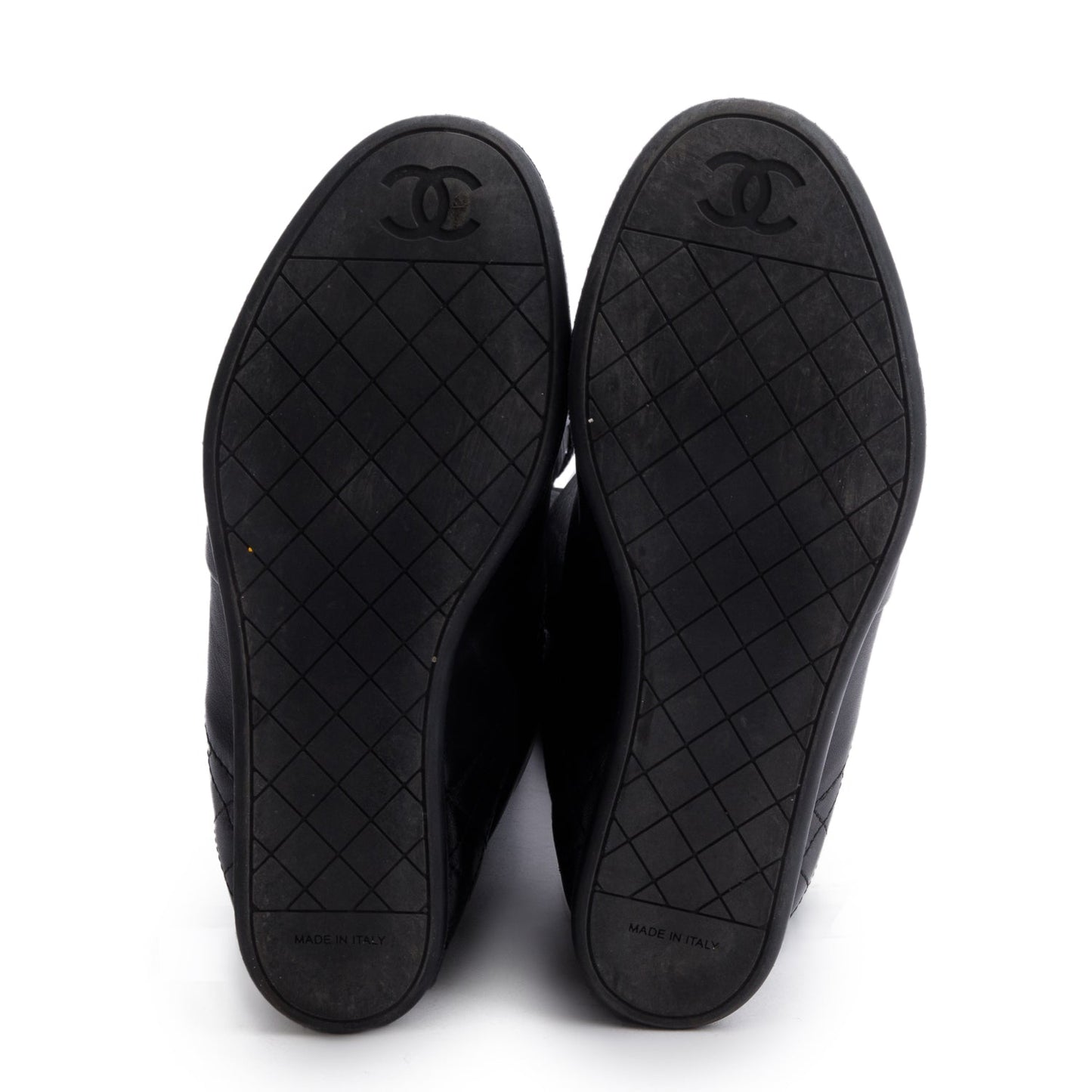 Chanel Black Leather Quilted CC Logo Knee High Sneaker Boots, Size 37