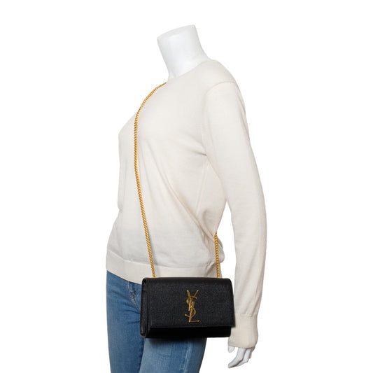 Saint Laurent 2022 Black Grain De Poudre Leather Small Monogram Kate Bag