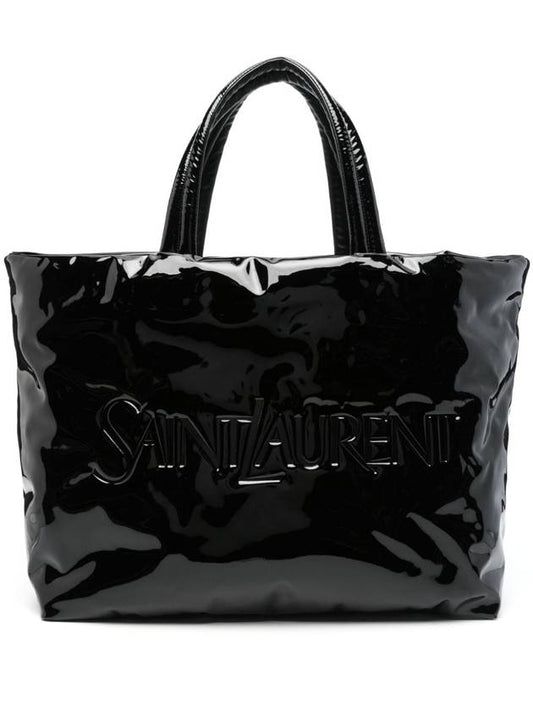 Luxury Saint Laurent Trending 2025 Maxi Patent Canvas Tote Bag Black
