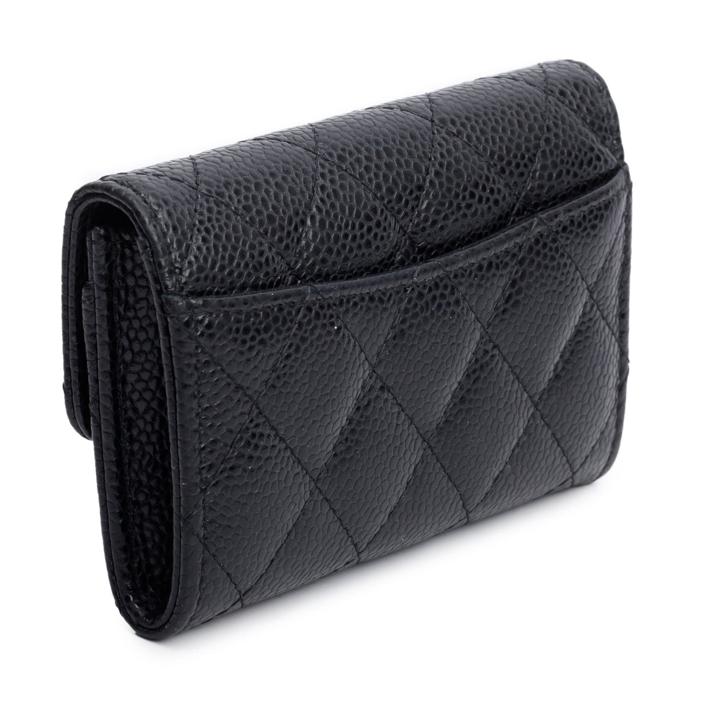 Chanel 2021 Black Quilted Caviar Leather Classic Flap Card Holder