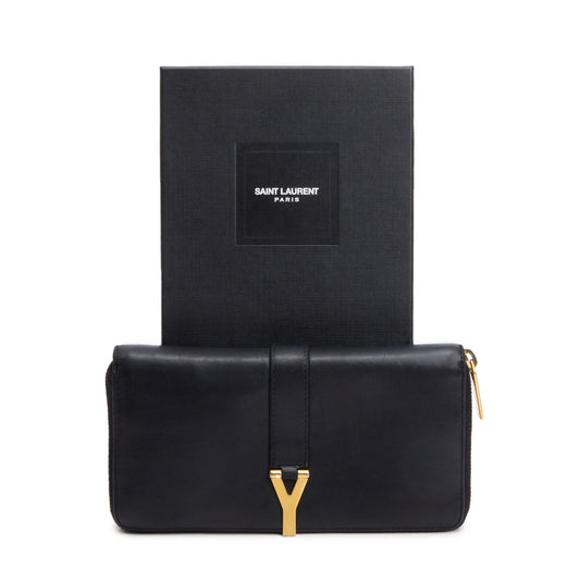 Saint Laurent Black Calfskin Y Ligne Zip Around Wallet